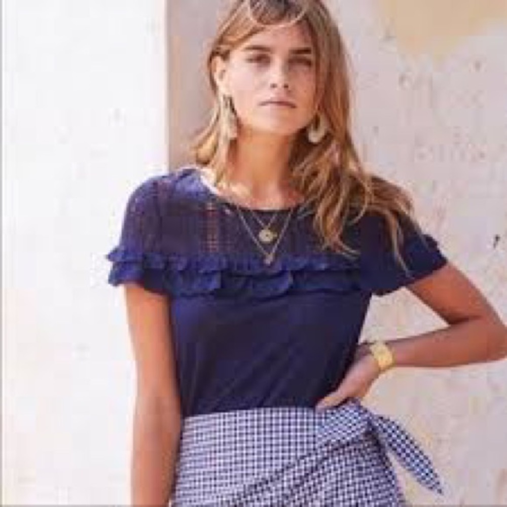 Sézane Linen Lucette Crochet Lace Tee
